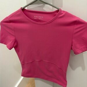 Aritzia Pink Cropped Short Sleeve T-Shirt Crew Neck 2XS